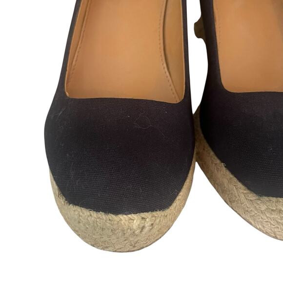 J Crew Canvas Espadrille Seville Platform Wedge Size 8 Heels Slip On Black - Picture 4 of 13